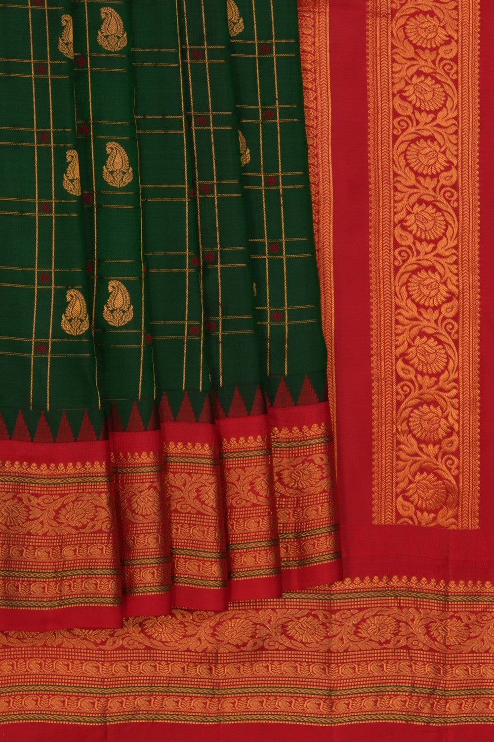 Image of Gadwal Silk Kattam Green Saree